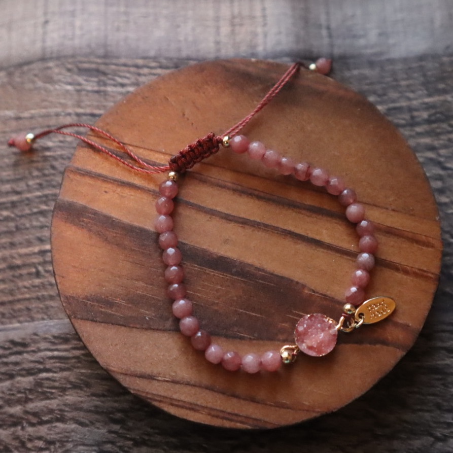 Coral Red Druzy Bracelet With Gold Accents 22$